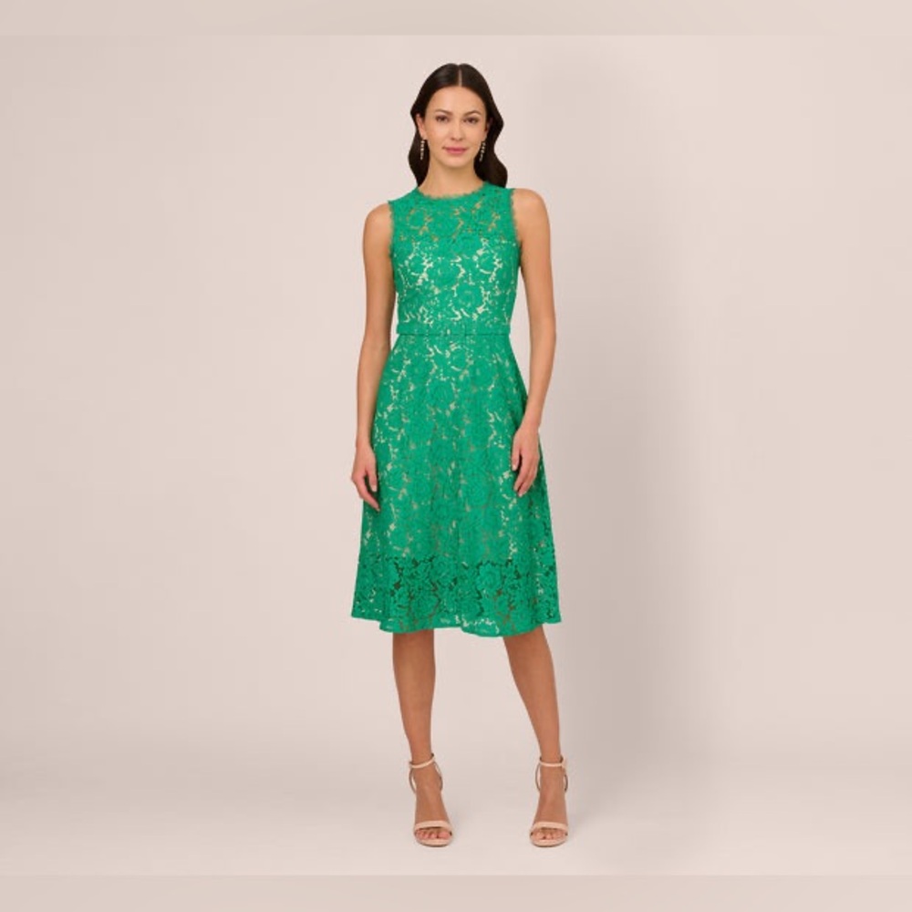Poema Vibrant Green Lace Midi Dress